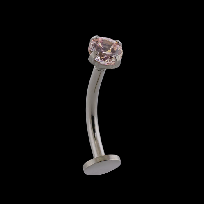16G Titanium Curved Barbell w/ Round Prong Set End - Khrysos Jewelry