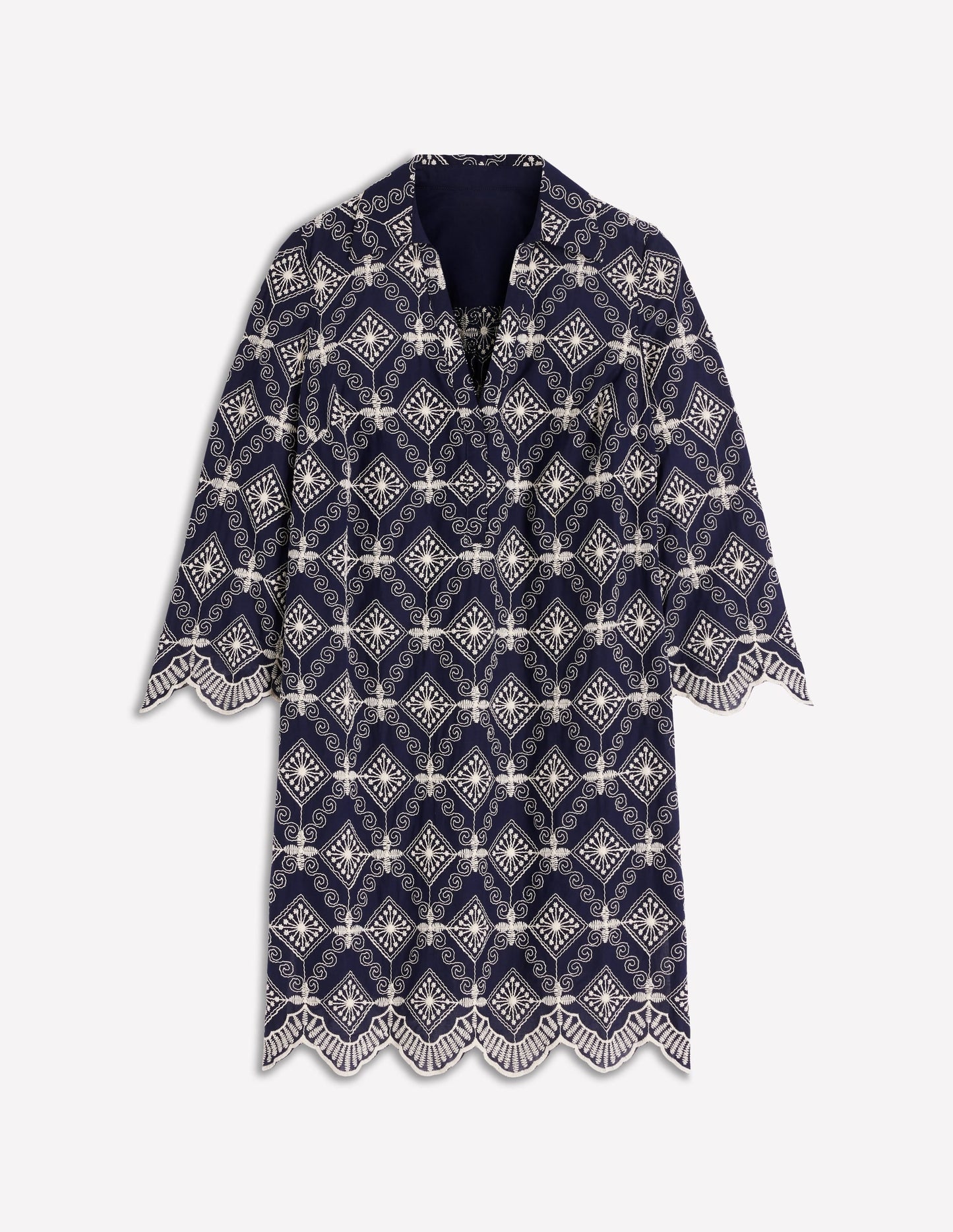 Carmen Broderie Short Dress-Navy Broderie