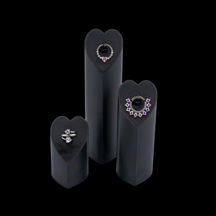 3 Piece Heart Tower Clip Display Set w/ Titanium Hinged Rings - Khrysos Jewelry