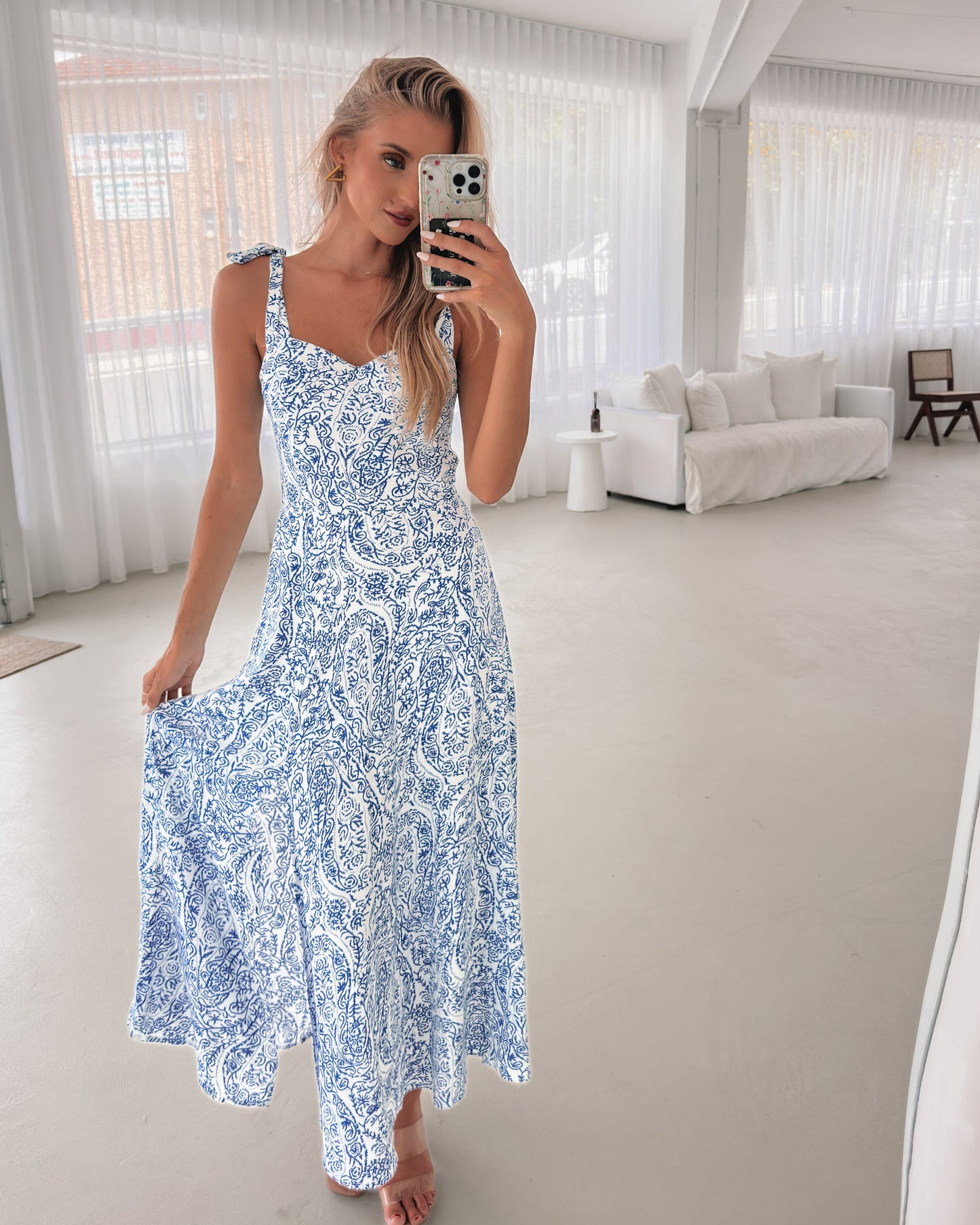 Savina Blue Paisley Dress | Women's Paisley Maxi Dress