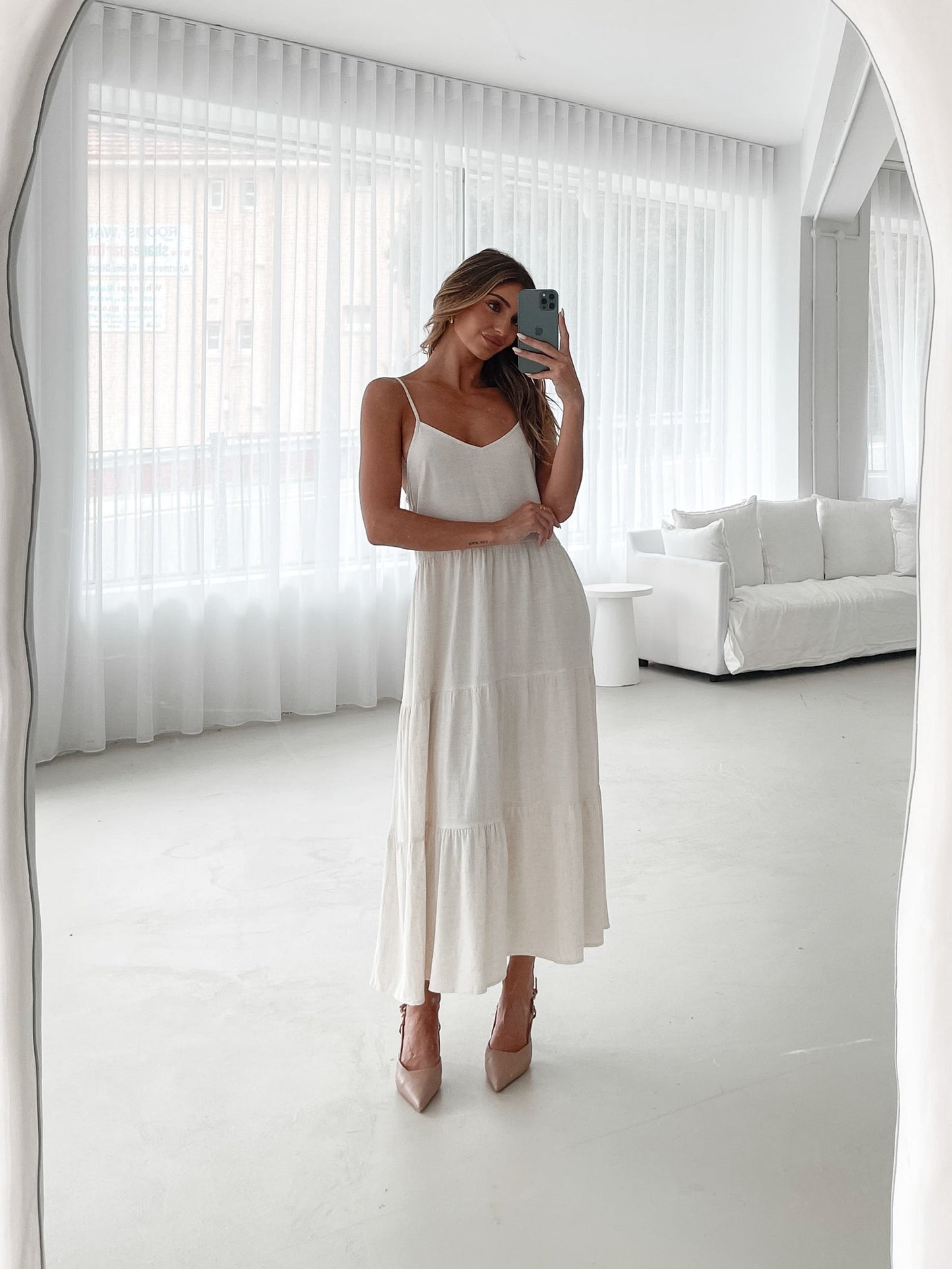 Sonya Beige Dress | Women's Linen Midi Dress