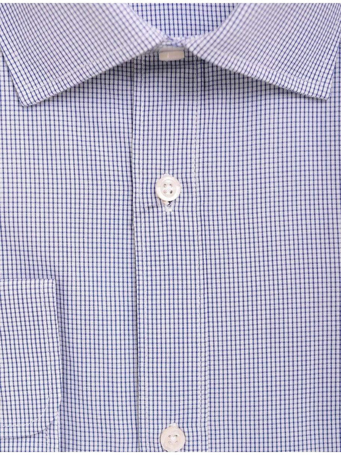 Alpha Perry Sale Shirts Alfa Perry Men's Extra-Slim Fit Blue Mini Check Spread Collar Cotton Dress Shirt