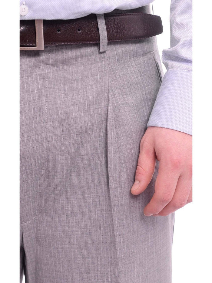 Apollo King PANTS Apollo King Classic Fit Gray Pinstripe Pleated Wide Leg Wool Dress Pants