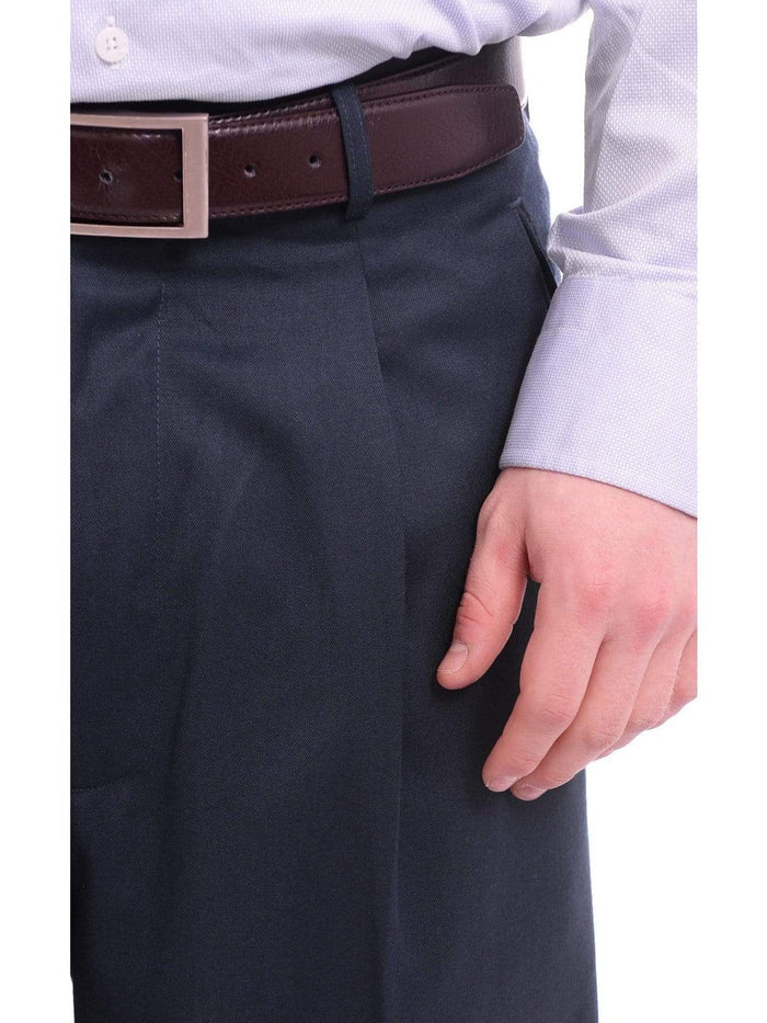 Apollo King PANTS Apollo King Classic Fit Wide Leg Solid Blue-green Pleated Wool Dress Pants