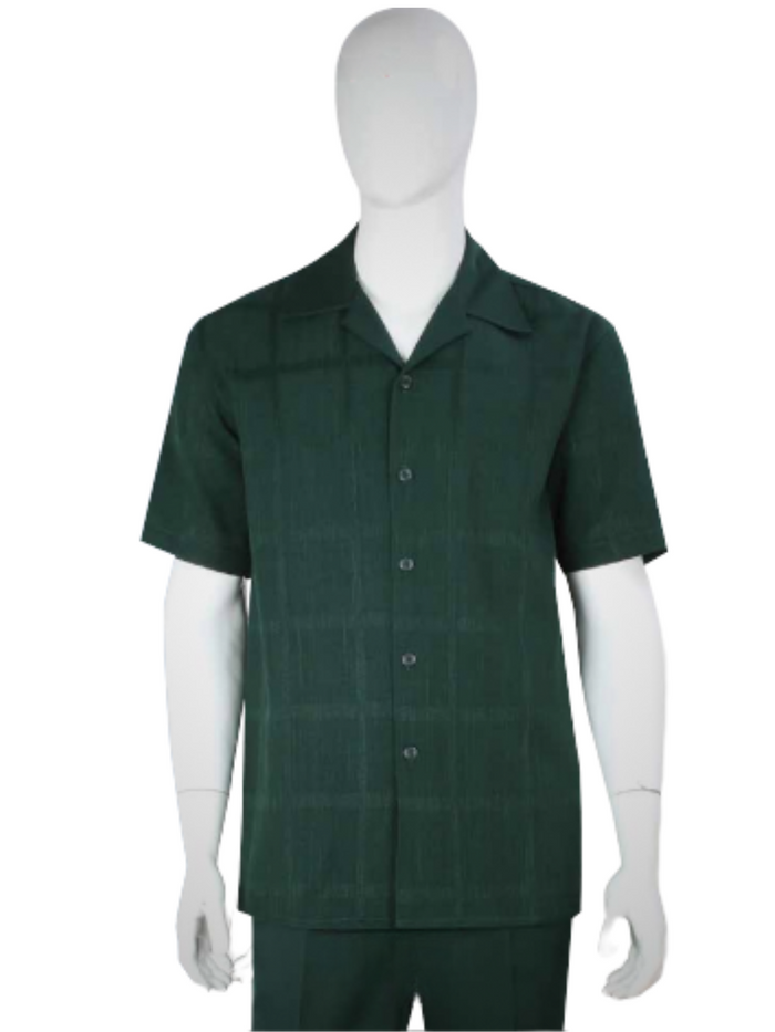 Apollo King Royal Diamond Men’s Green Tonal Windowpane Short Sleeve Walking Suit