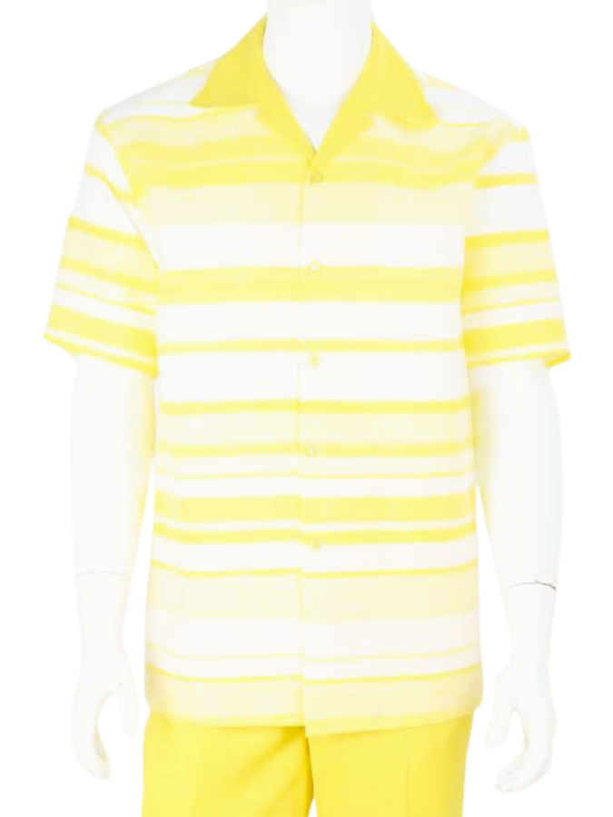 Apollo King Royal Diamond Mens Yellow Striped 2 Piece Short Sleeve Walking Suit