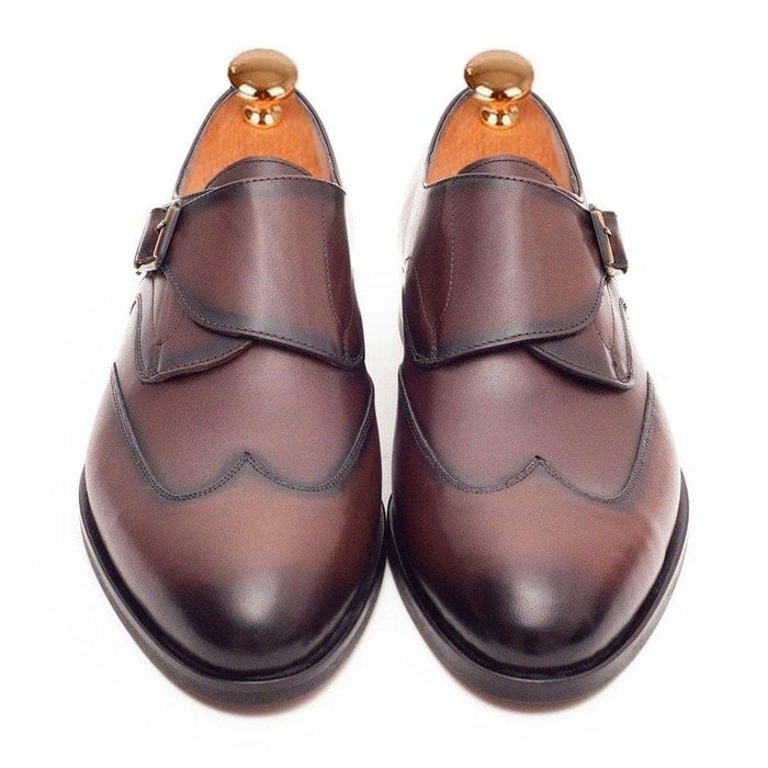 Ariston SHOES Ariston Mens Chestnut Brown Single Monk Strap Leather Dress Shoes