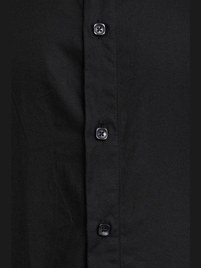 Bespoke Trim Fit Solid Black Spread Collar Cotton Casual Dress Shirt - The Suit Depot