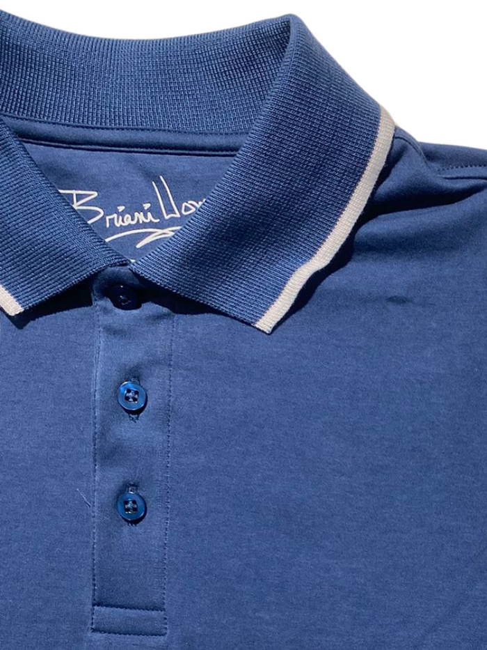 Briani Uomo Mens Blue 100% Pima Cotton Short Sleeve Polo Casual Shirt