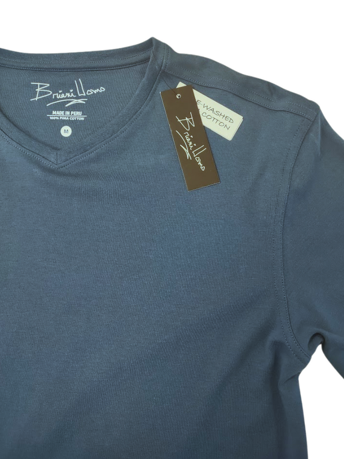 Briani Uomo Men's Blue 100% Pima Cotton V-Neck T-Shirt