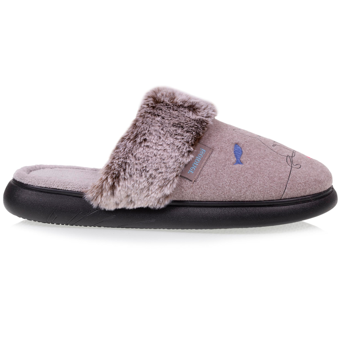 Chaussons mules Femme chat Taupe