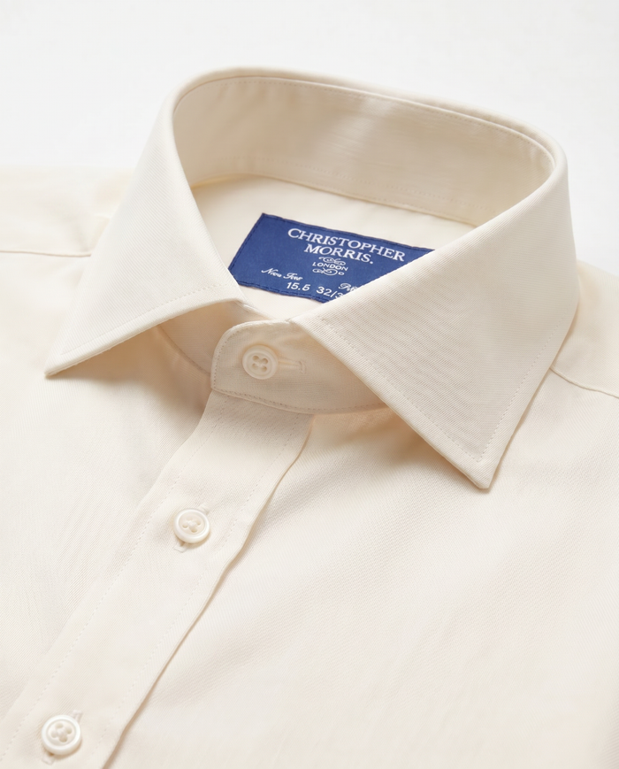 Christopher Morris Solid Cream Slim Fit Spread Collar Non-Iron Barrel Cuff Cotton Dress Shirt