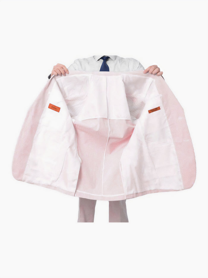 Emigre Classic Fit Pink Striped Two Button Cotton Seersucker Suit - The Suit Depot
