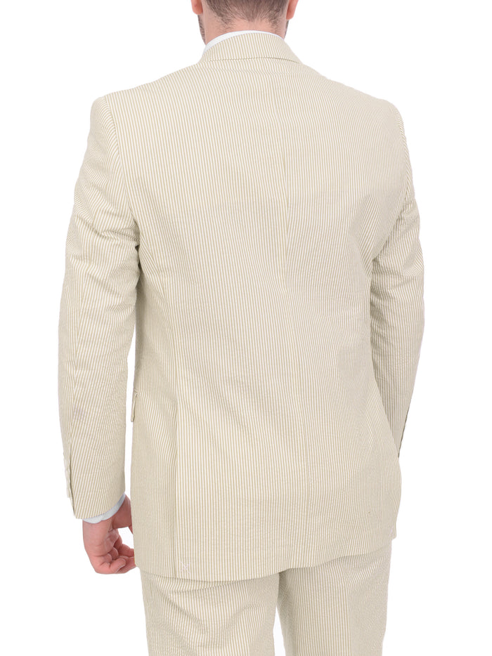 Emigre Classic Fit Tan Striped Two Button Cotton Seersucker Suit - The Suit Depot