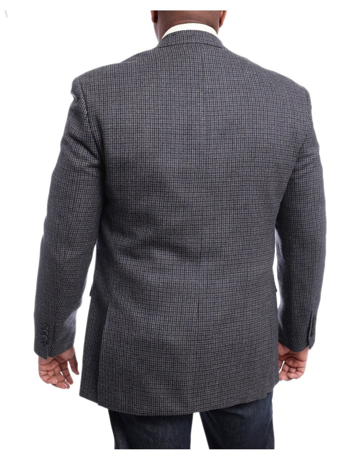 I Uomo BLAZERS I Uomo Classic Fit Charcoal Gray & Blue Houndstooth Two Button Wool Blazer