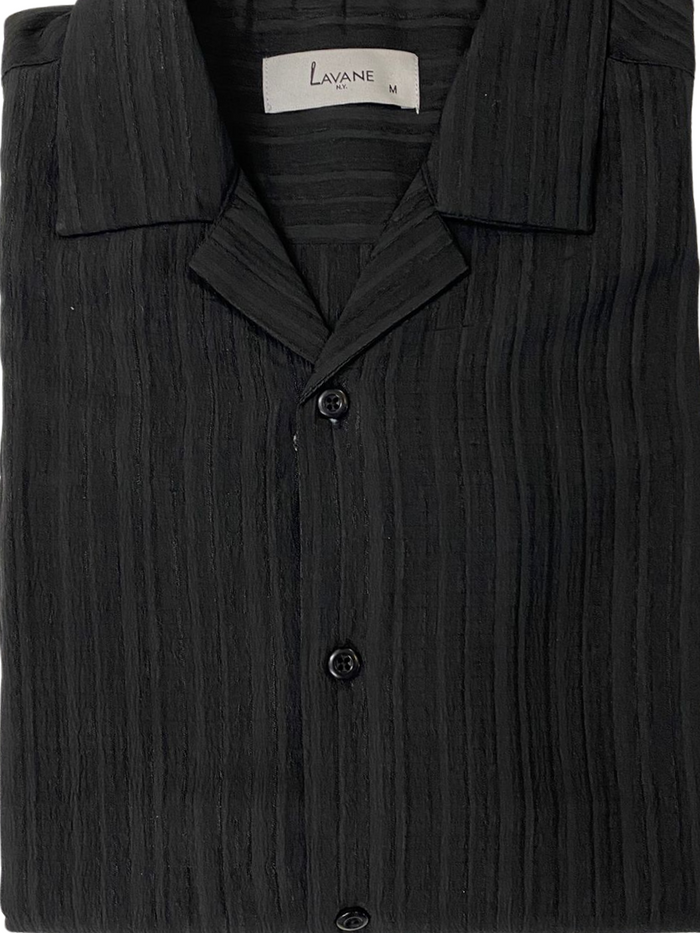Lavane Mens Black Textured Short Sleeve Button-Up Polo Casual Shirt