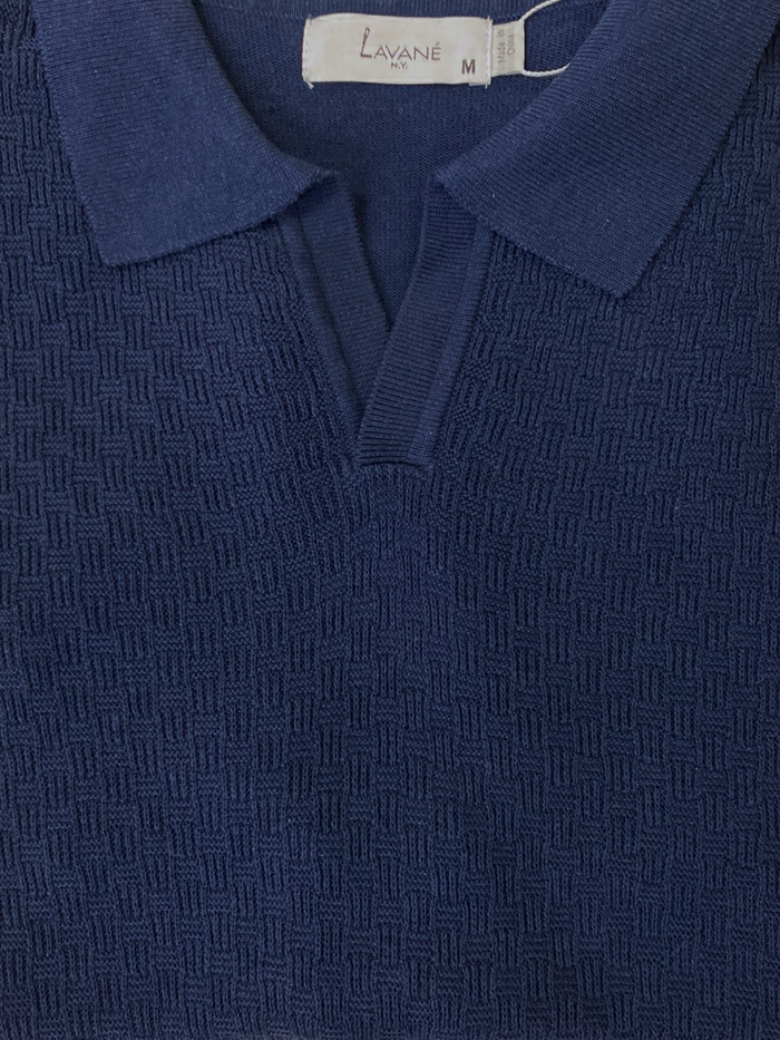 Lavane Mens Cobalt Blue Textured Short Sleeve Knit Polo Casual Shirt