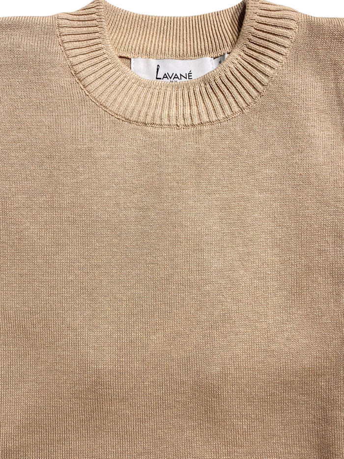Lavane Mens Solid Sand Cotton Rayon Blend Short Sleeve Knit Casual Shirt