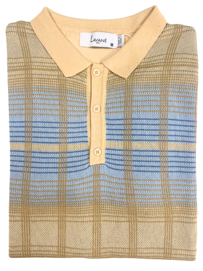 Lavane Mens Tan Plaid Short Sleeve Knit Polo Casual Shirt