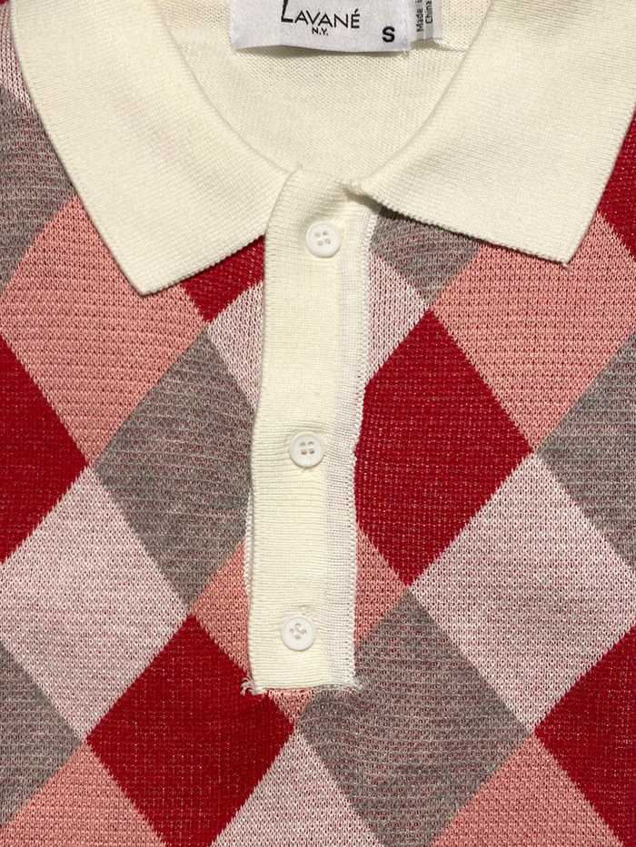 Lavane Mens White Argyle Cotton Rayon Blend Short Sleeve Knit Casual Shirt