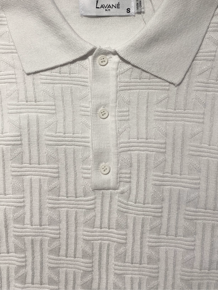 Lavane Mens White Textured Cotton Blend Short Sleeve Knit Polo Casual Shirt