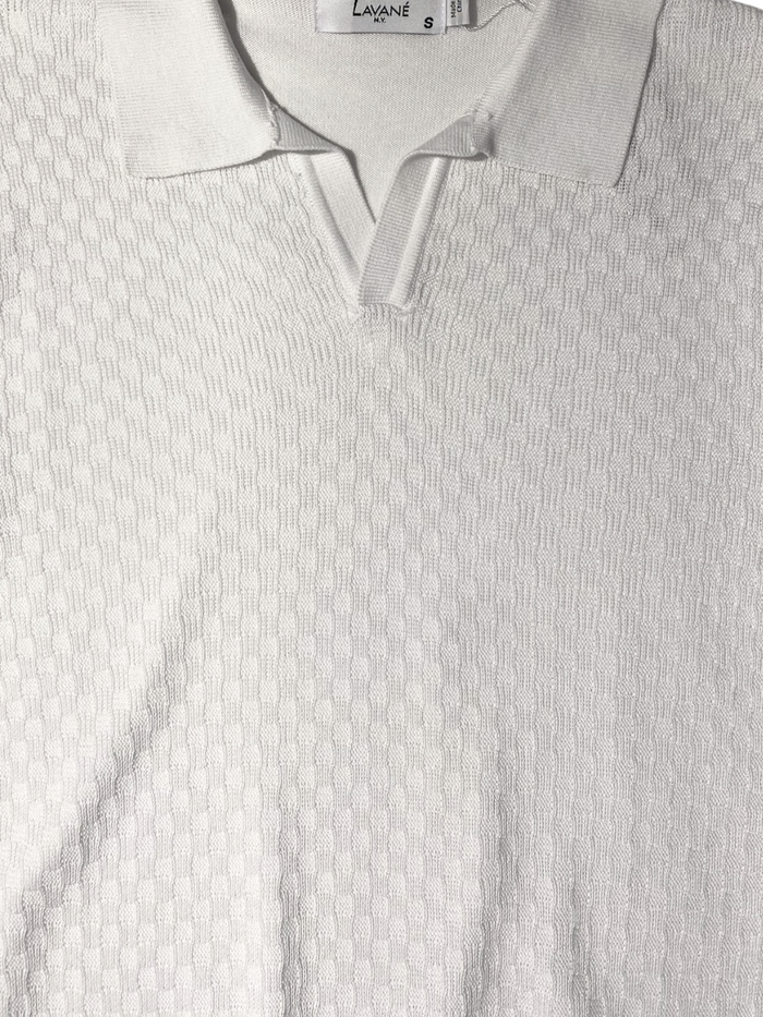 Lavane Mens White Textured Short Sleeve Johnny Collar Knit Polo Casual Shirt