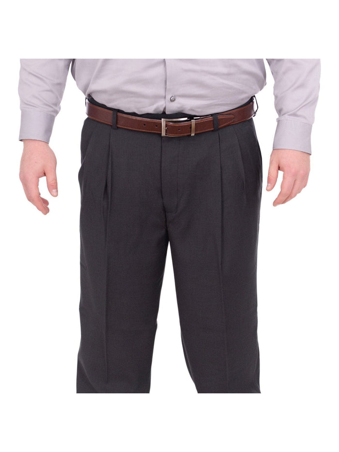 Mazari Sale Pants Mazari Classic Fit Solid Charcoal Gray Double Pleated Washable Dress Pants