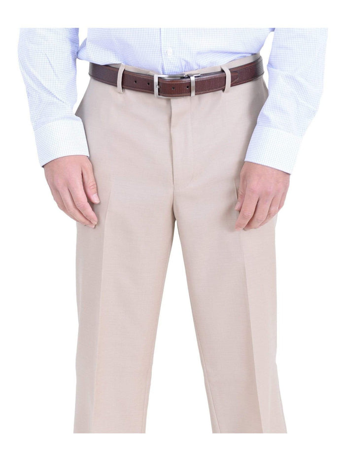 Private Label M PANTS 38W Mens Classic Fit Solid Light Tan Flat Front Wool Dress Pants