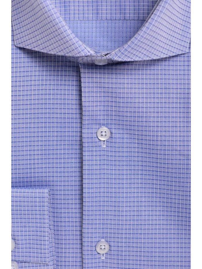 Modena SHIRTS Mens Slim Fit Blue Check Cutaway Collar Cotton Blend Stretch Dress Shirt