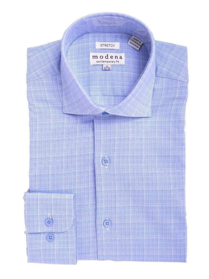 Modena SHIRTS 19 / 36/37 Mens Slim Fit Blue & White Plaid Spread Collar Cotton Blend Dress Shirt