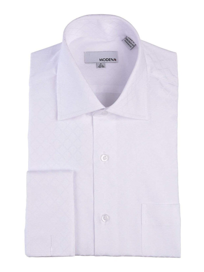 Modena Sale Shirts 14 1/2 32/33 Mens White Tonal Diamond Spread Collar French Cuff Cotton Blend Dress Shirt