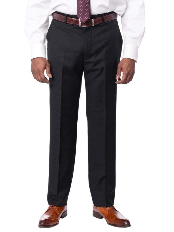 Montefino Uomo PANTS 30 / 36 Montefino Mens Solid Navy Blue 100% Wool Flat Front Slim Fit Dress Pants
