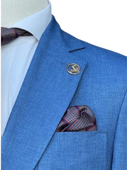 Romaster Mens Double Breasted Blue Slim Fit Stretch Wool Blend Blazer Sportcoat