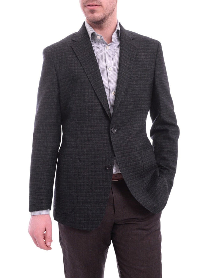 Zanetti BLAZERS Zanetti Modern Fit Navy Blue Textured Wool Blazer Sportcoat With Patch Pockets