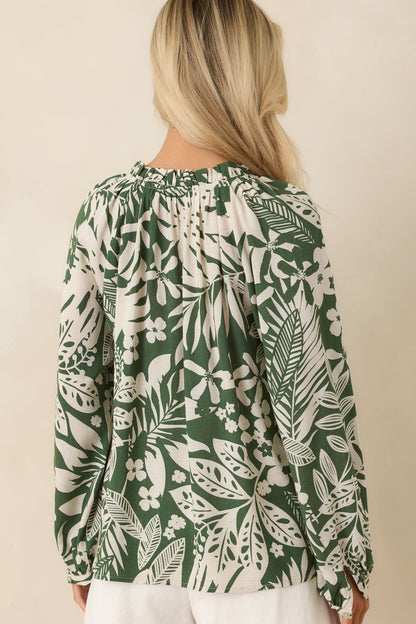 Jungle Luxe Green Tropical Print Button Front Top