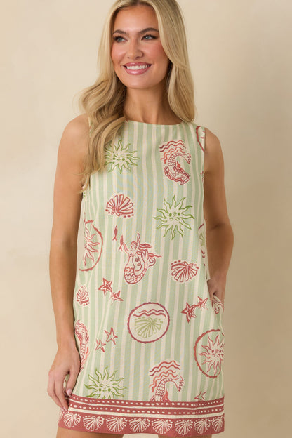 MINKPINK Soleil Green Stripe Linen Blend Shift Mini Dress