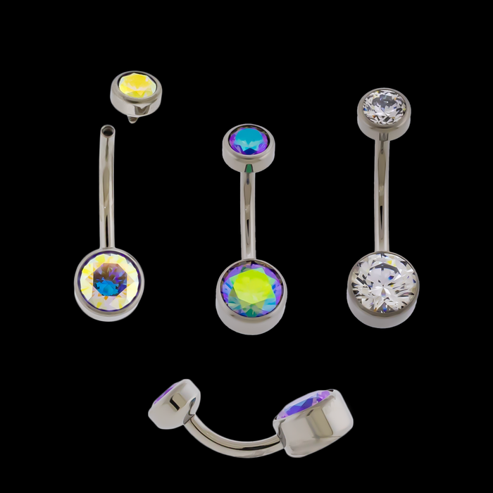 14G Titanium Internally Threaded Flat Set Double Gem - Khrysos Jewelry