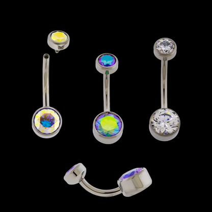 14G Titanium Internally Threaded Flat Set Double Gem - Khrysos Jewelry