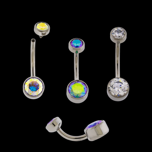 14G Titanium Internally Threaded Flat Set Double Gem - Khrysos Jewelry