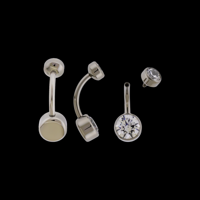 14G Titanium Internally Threaded Flat Set Double Gem - Khrysos Jewelry