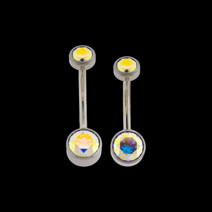 14G Titanium Internally Threaded Flat Set Double Gem - Khrysos Jewelry