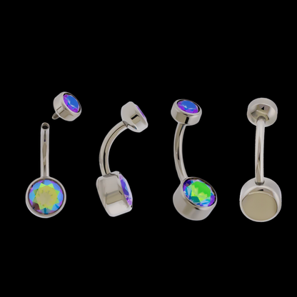 14G Titanium Internally Threaded Flat Set Double Gem - Khrysos Jewelry
