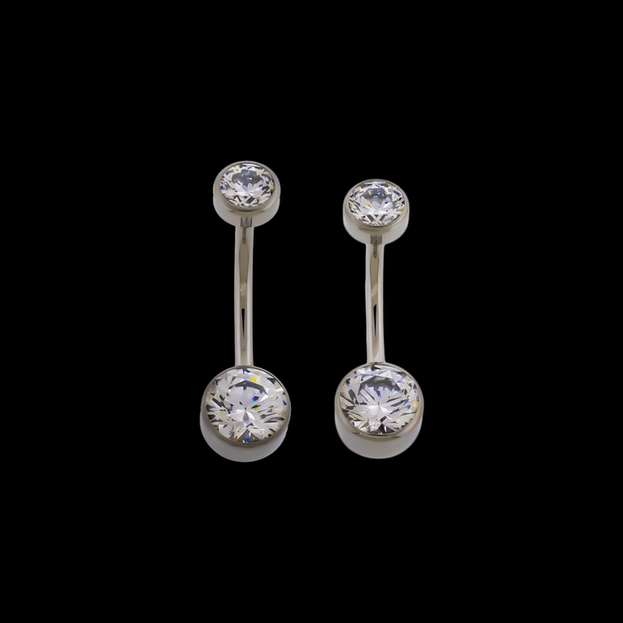 14G Titanium Internally Threaded Flat Set Double Gem - Khrysos Jewelry
