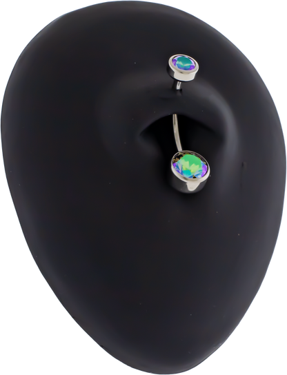 14G Titanium Internally Threaded Flat Set Double Gem - Khrysos Jewelry