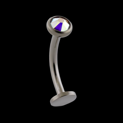 16G Titanium Curved Barbell w/ Bezel Set Gem or Opal Disc - Khrysos Jewelry
