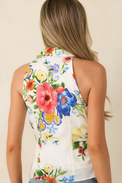 Gather & Go Ivory Multi Floral Halter Top