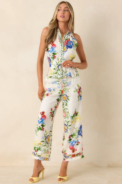 Gather & Go Ivory Multi Floral Halter Top