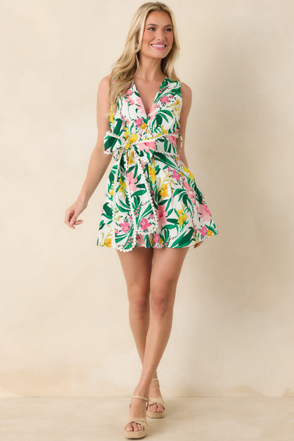Prosperina Kiki Green & Pink Multi Floral Cotton Romper