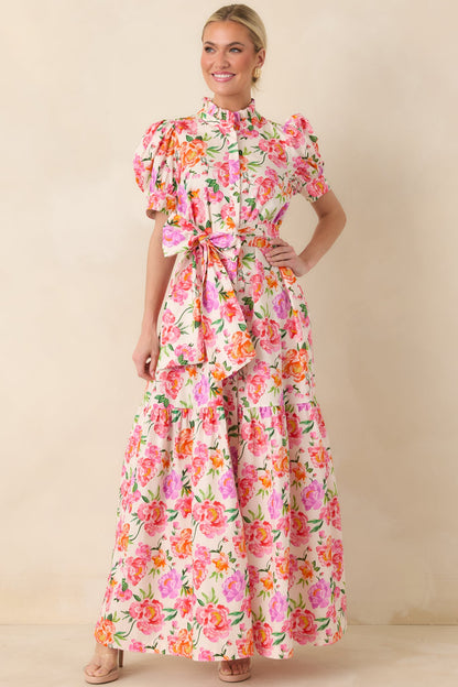 Prosperina Marguerite Pink Multi Floral Cotton Maxi Dress