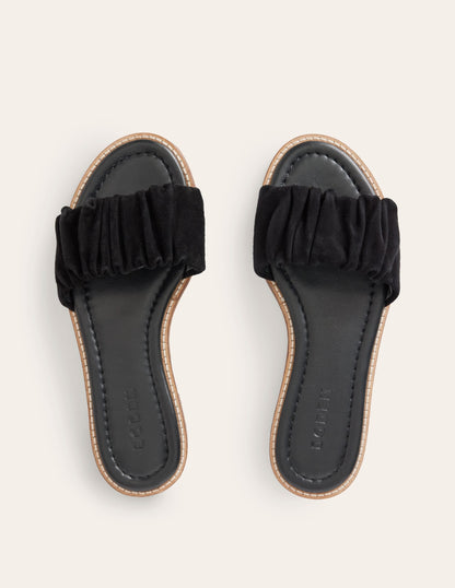 Ruched Flat Sandals-Black